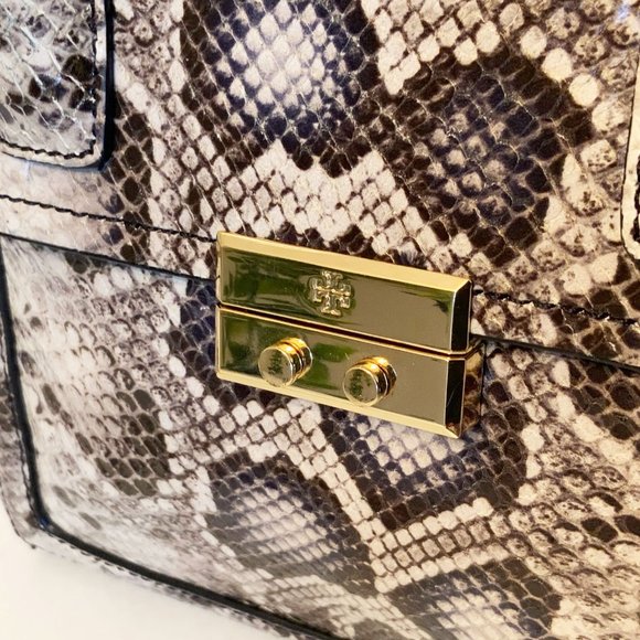 NWOT TORY BURCH ELISE DOME DOUBLE ZIP SNAKE EMBOSSED SATCHEL CROSSBODY - Picture 7 of 13